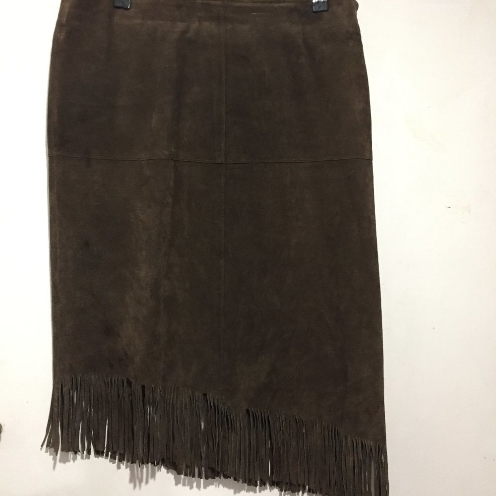 VINTAGE LE CHATEAU LEATHER FRINGED SKIRTS SIZE 9/10